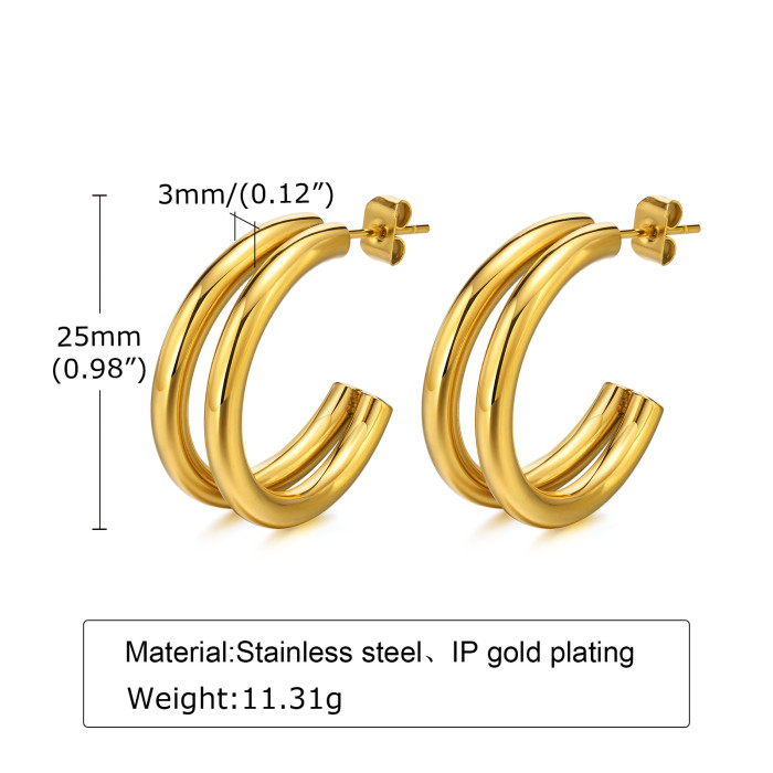 Wholesale Stainless Steel Double Tube C-shaped Earrings