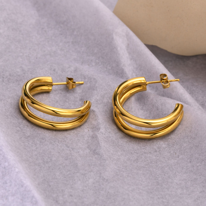Wholesale Stainless Steel Double Tube C-shaped Earrings