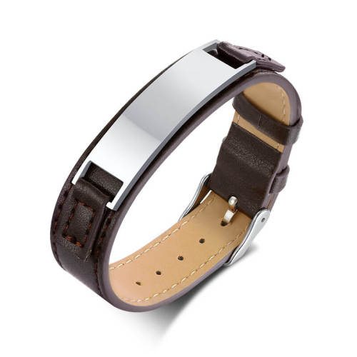 Wholesale Leather Stainless Steel ID Bracelet