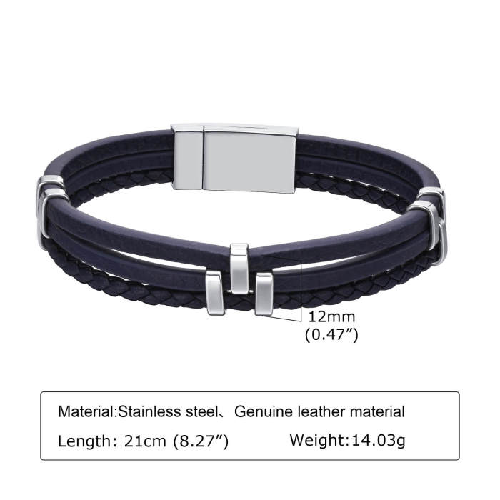 Wholesale Men's Blue Leather Bracelet