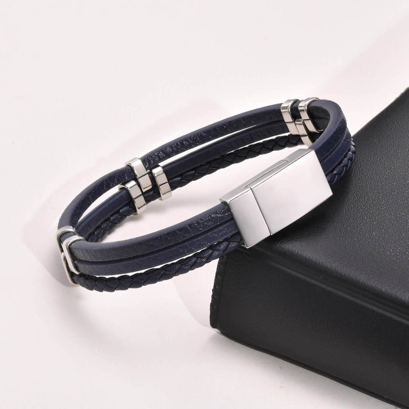 Wholesale Men's Blue Leather Bracelet