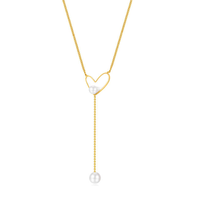 Wholesale Stainless Steel Love Tassel Pearl Collarbone Necklace