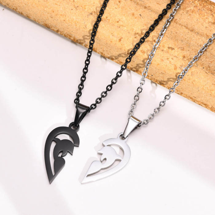 Wholesale Stainless Steel Dolphin Couple Puzzle Necklace