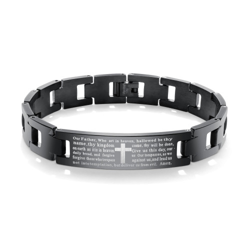 Wholesale Stainless Mens Black Cross Bible Bracelet