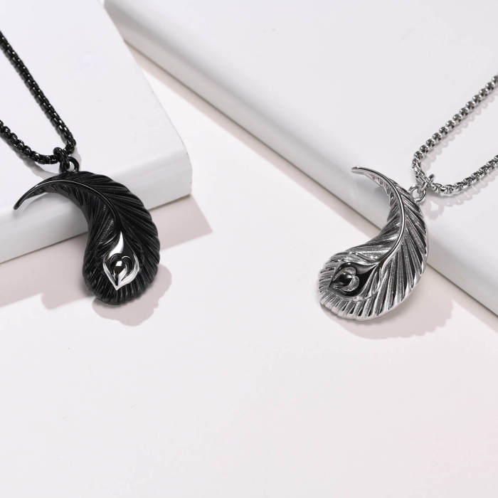 Wholesale Stainless Steel Feather Yin Yang Pendant
