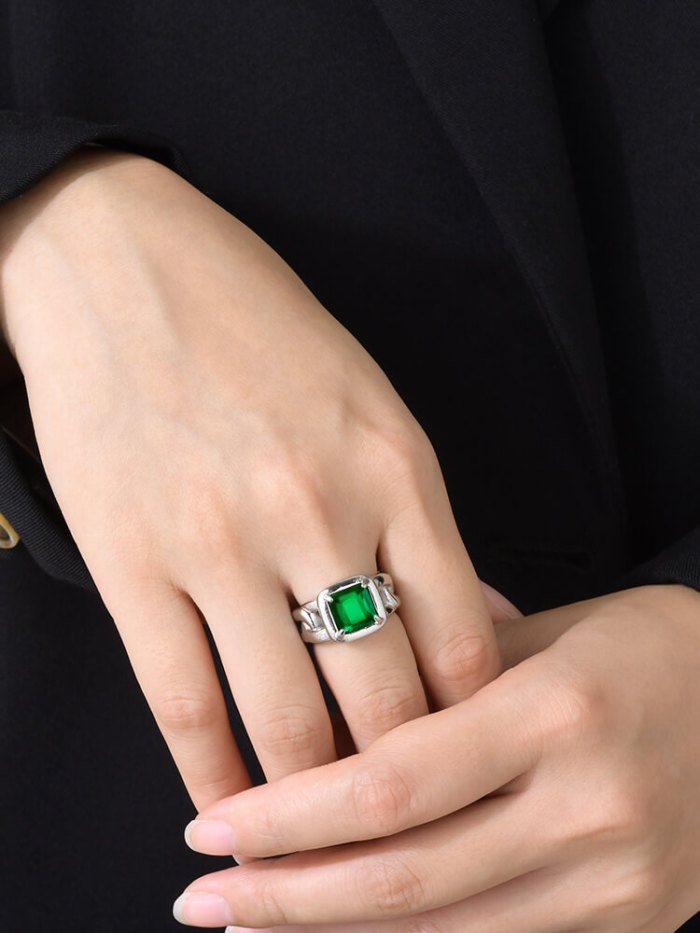Wholesale Women Stainless Steel Green Zirconia Ring