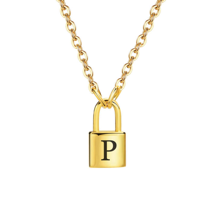 Wholesale Stainless Steel Lock Initials Necklace