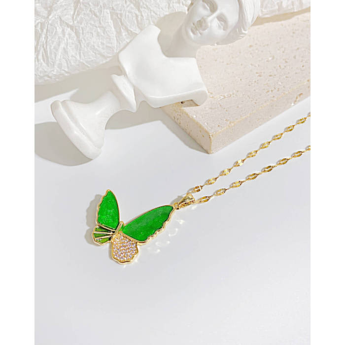 Wholesale Copper Green Butterfly Clavicle Chain
