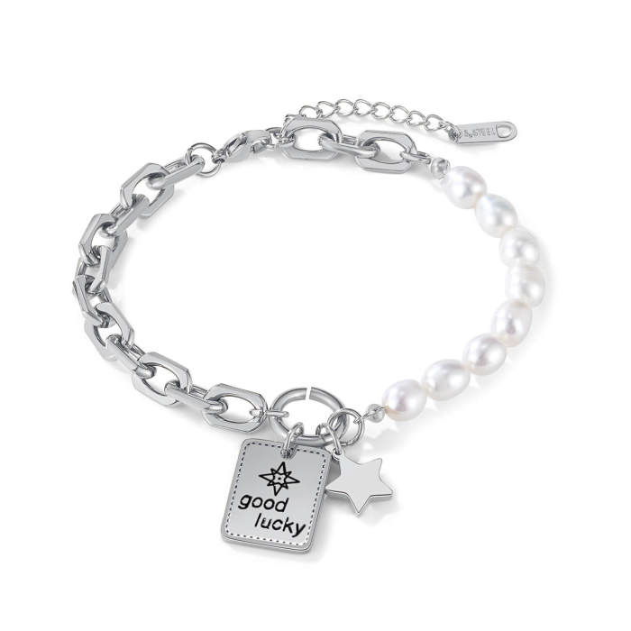 Wholesale Women Stainless Steel and Pearl Bracelet