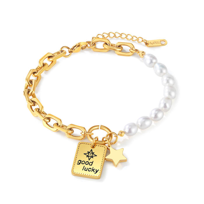 Wholesale Women Stainless Steel and Pearl Bracelet