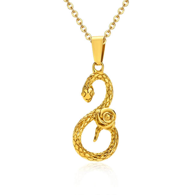 Wholesale Stainless Steel Women Rose Snake Pendant