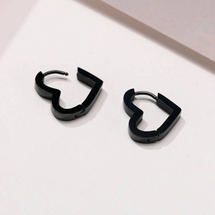Wholesale Stainless Steel Black Heart-shaped Earrings