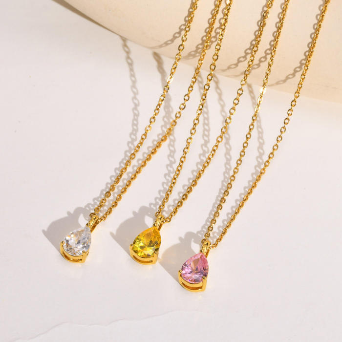 Wholesale Stainless Steel Water Drops CZ Pendant