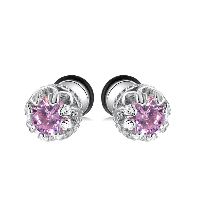 Wholesale Stainless Steel Pink CZ Earring
