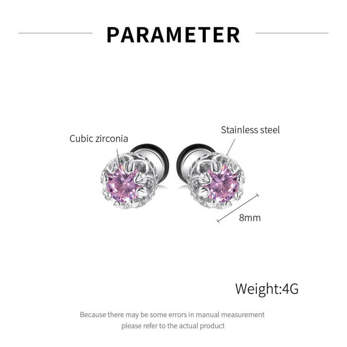 Wholesale Stainless Steel Pink CZ Earring