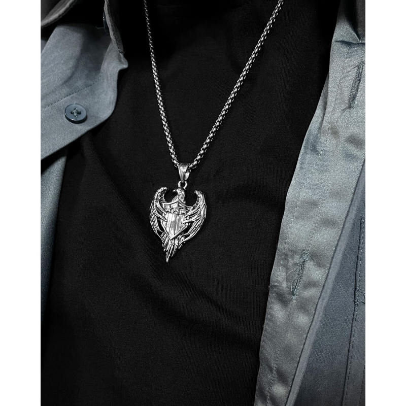 Wholesale Stainless Steel Double-winged Eagle Necklace