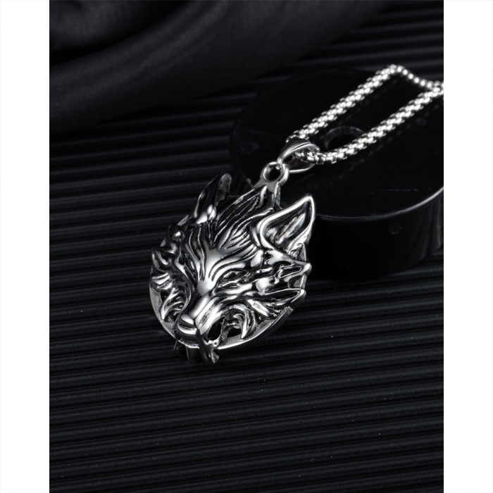 Wholesale Stainless Steel Wolf Head Necklace