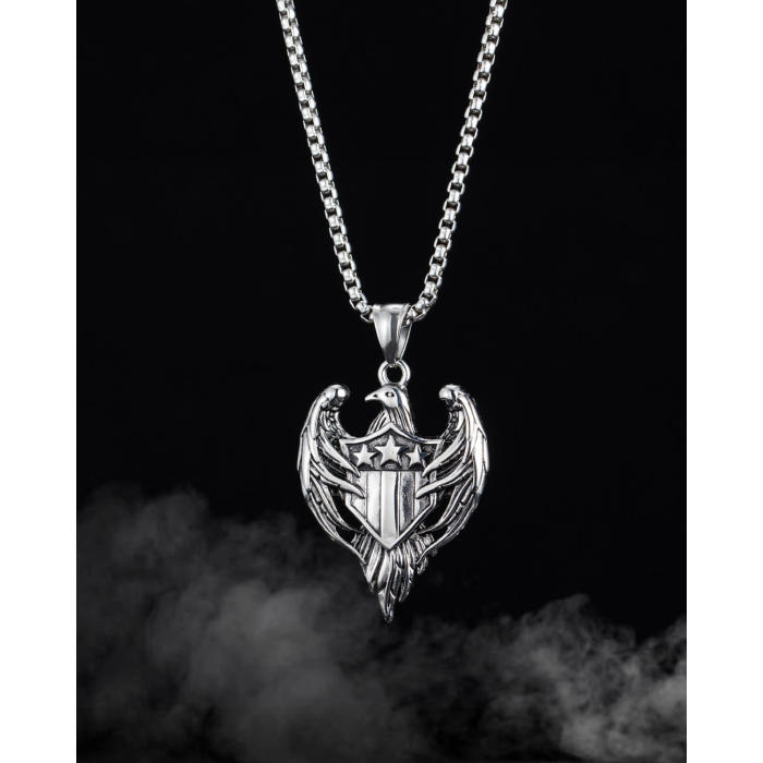 Wholesale Stainless Steel Double-winged Eagle Necklace