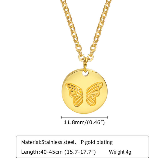 Wholesale Stainless Steel Round Butterfly Necklace