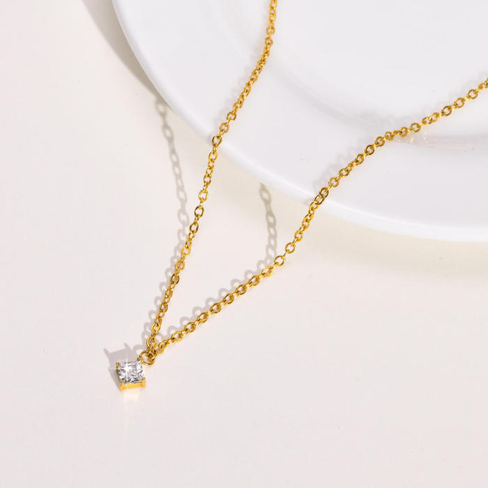 Wholesale Stainless Steel Square Zirconia Necklace