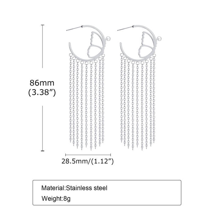 Wholesale Stainless Steel Butterfly Tassel Earrings