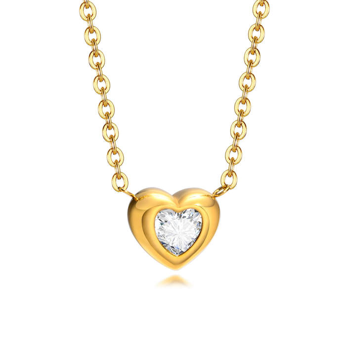 Wholesale Stainless Steel Heart-shaped Zirconia Necklace