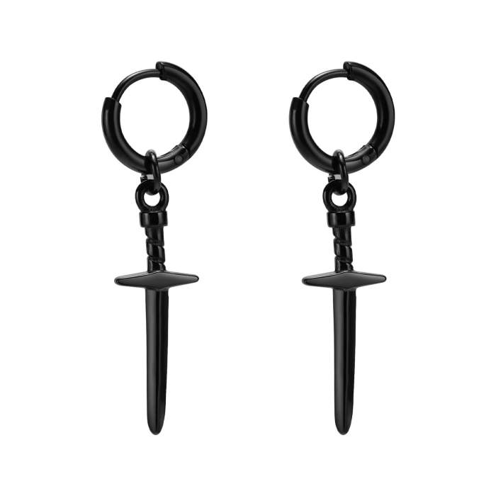 Wholesale Stainless Steel Black Sword Earrings