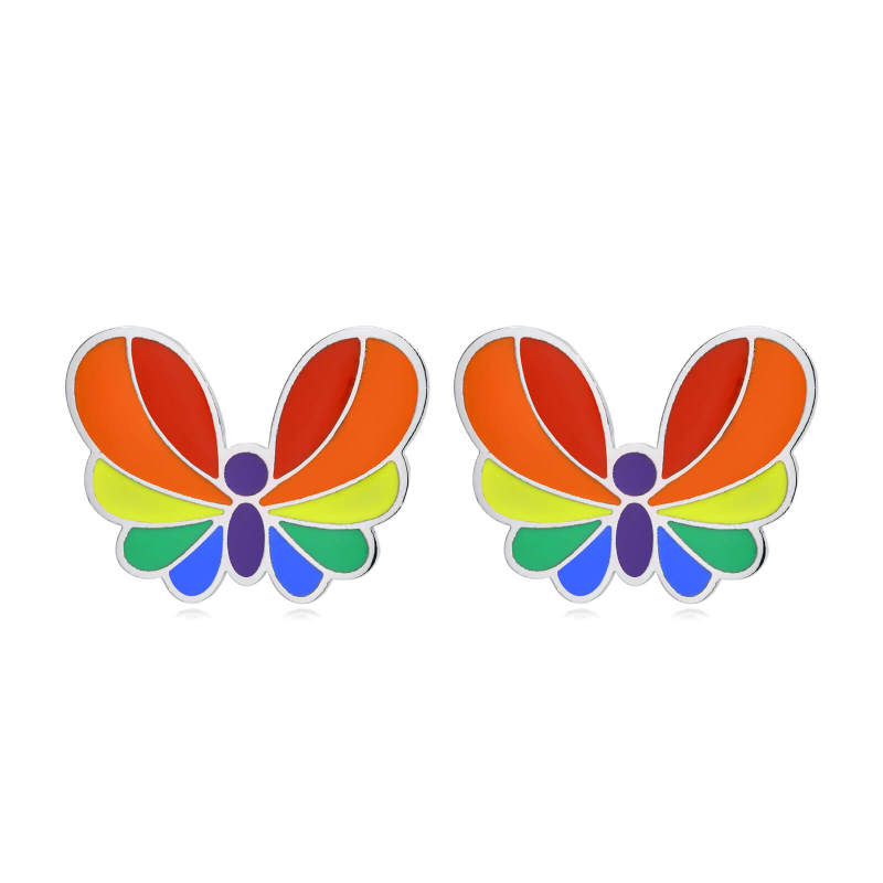 Wholesale Stainless Steel Rainbow Butterfly Earrings