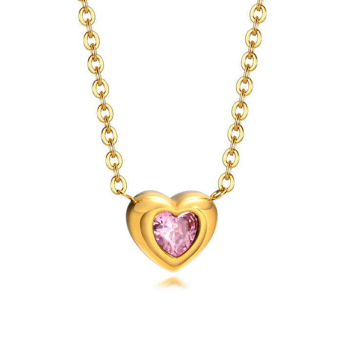 Wholesale Stainless Steel Heart-shaped Zirconia Necklace