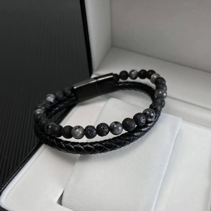 Wholesale Leather and Volcanic Stone Bracelet