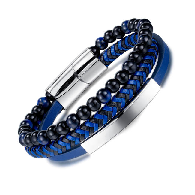 Wholesale Blue Braided Leather Bracelet