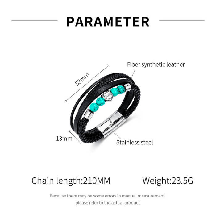 Wholesale Leather and Stainless Steel Multi-layer Love Bracelet