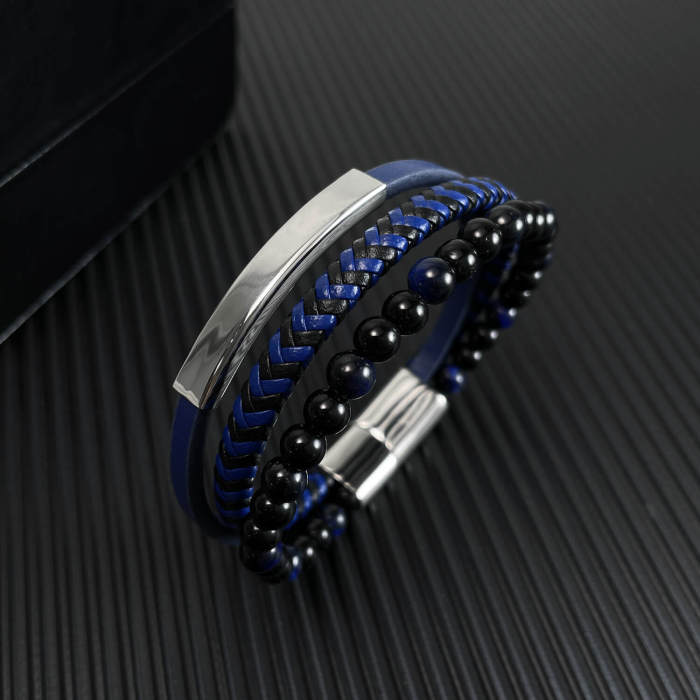 Wholesale Blue Braided Leather Bracelet