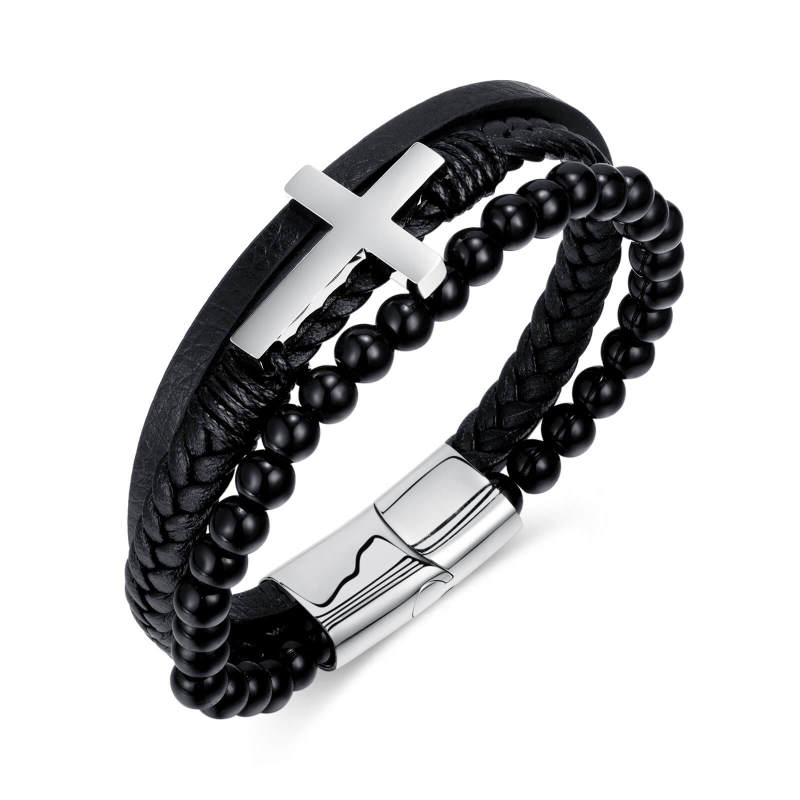 Wholeale Multi-layer Leather Bracelet with Cross