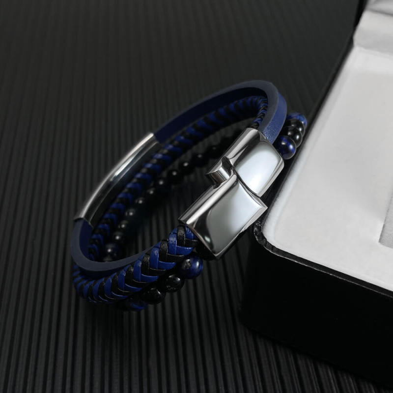 Wholesale Blue Braided Leather Bracelet