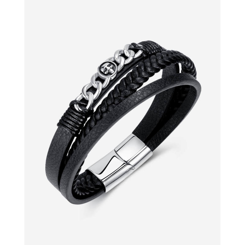 Wholesale Stainless Steel Skull Leather Bracelet for Men