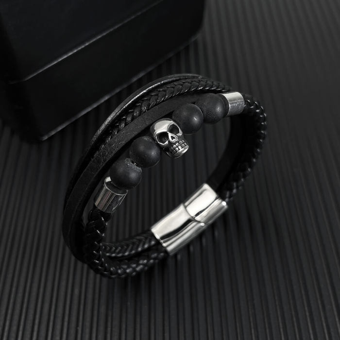 Wholesale Skull Leather Bracelet for Men