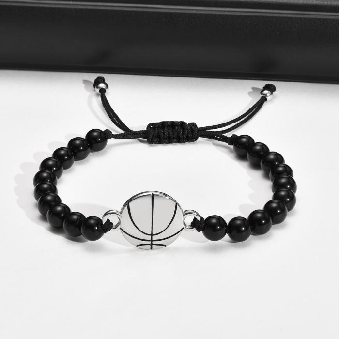 Wholesale Stainless Steel Basketball Agate Beads Bracelet