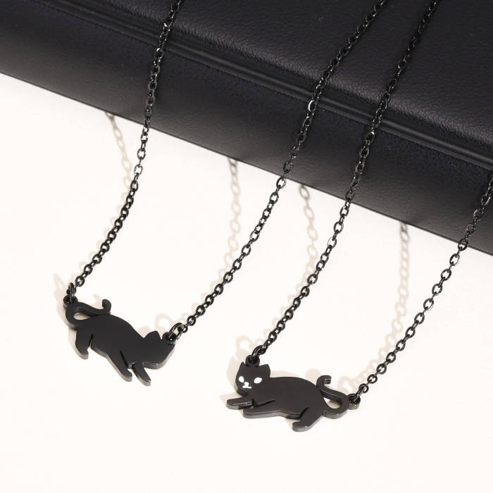 Wholesale Stainless Steel Black Cat Necklace