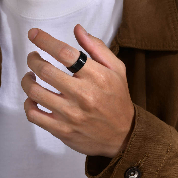 Wholesale Stainless Steel Black Mens Ring