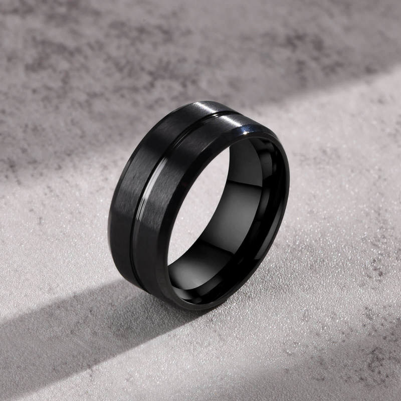 Wholesale Stainless Steel Black Mens Ring