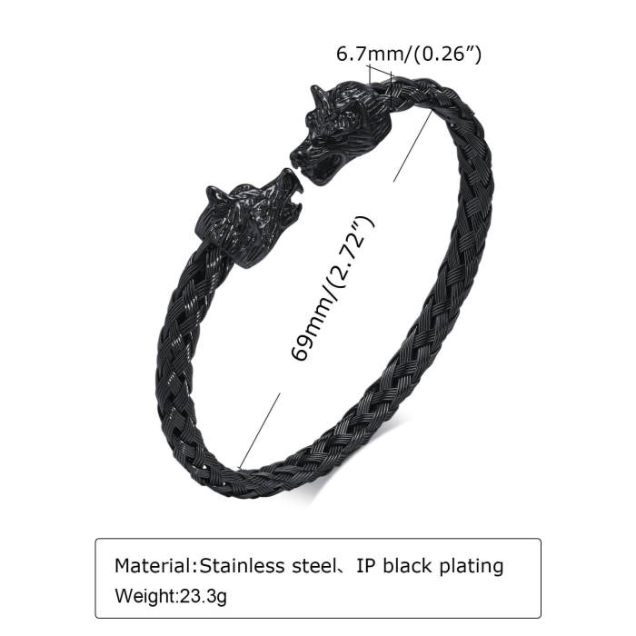 Wholesale Stainless Steel Braided Wolf Head Bracele