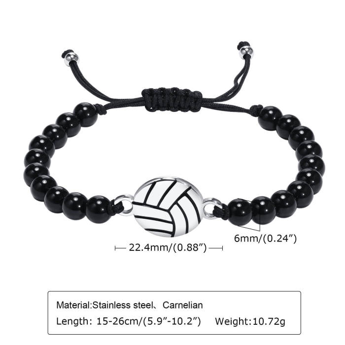 Wholesale Stainless Steel Basketball Agate Beads Bracelet