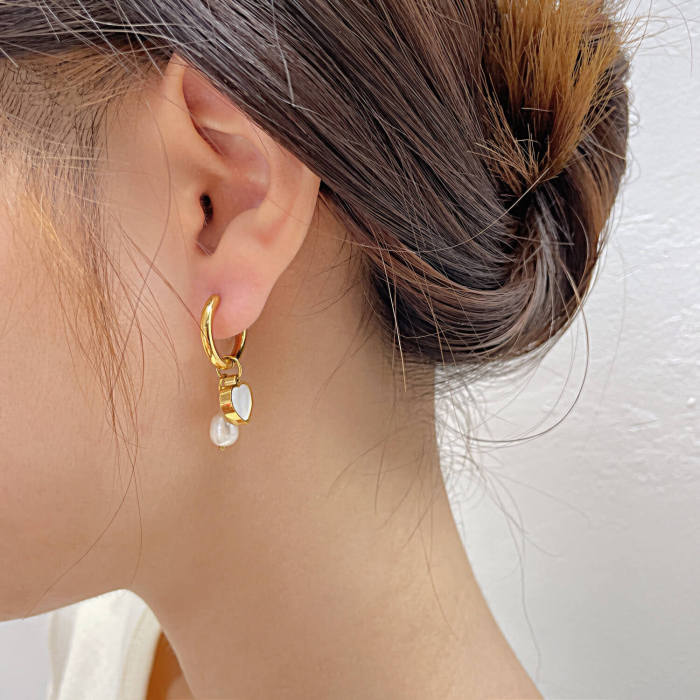 Wholesale Stainless Steel Pearl Love Earrings