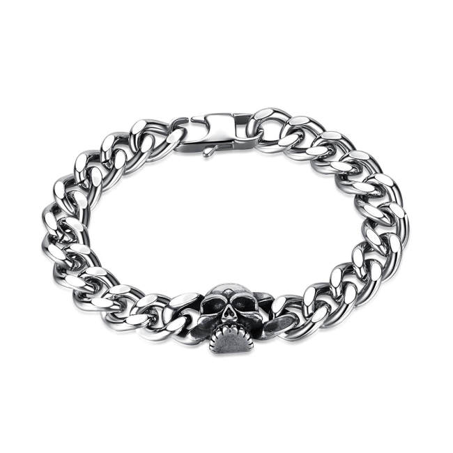 Wholesale Steel Men's Skull Cuban Chain Bracelet