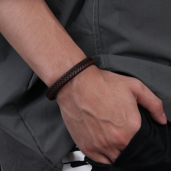 Wholesale Stainless Steel Magnetic Clasp Leather Bracelet