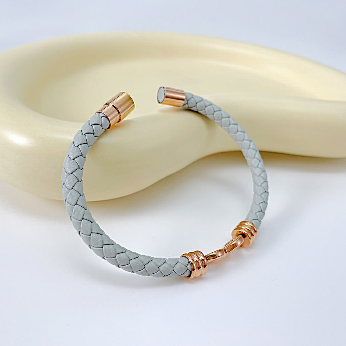 Wholesale Braided Light Gray Leather Bracelet