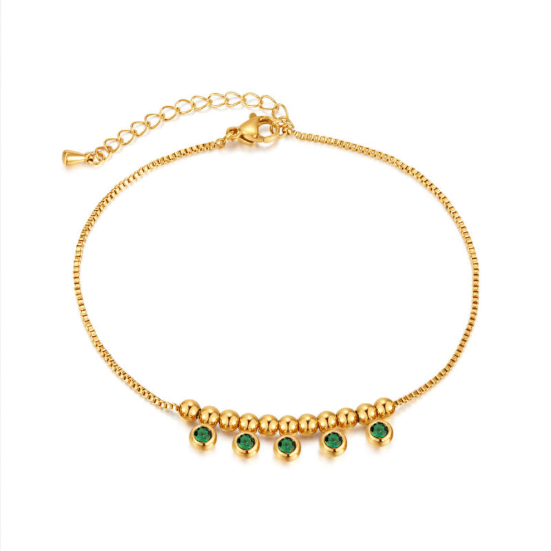 Wholesale Stainless Steel Anklet with Green CZ