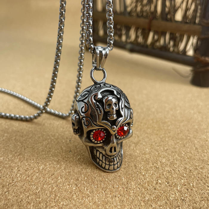 Wholesale Stainless Steel Skull Pendant with CZ