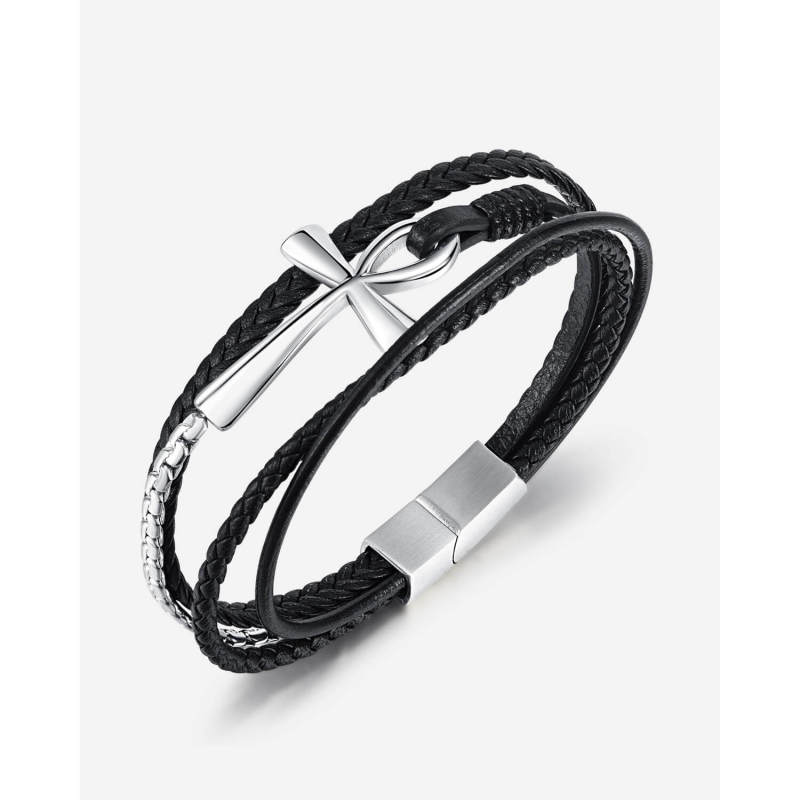 Wholesale Multi-Layer Braided Leather Cross Bracelet